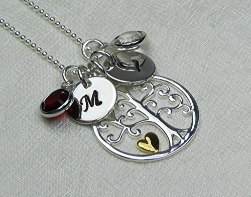Personalized Mothers Necklace Birthstone Family Tree Necklace Birthstone Necklace Sterling Silver Initial Necklace Personalized Jewelry Gift for Mom