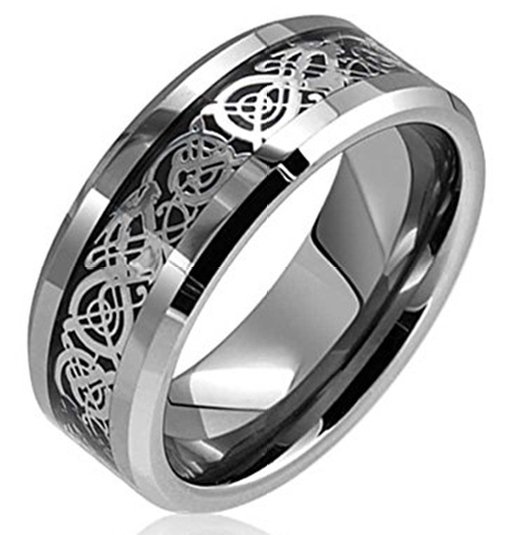 Sale King Will 8mm Silver Celtic Dragon Inlay Tungsten Carbide Ring Comfort Fit Wedding Bands Polished Finish