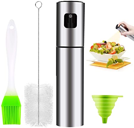 Olive Oil Sprayer Dispenser for Cooking, Stainless Steel Bottle with Bottle Brush and Oil Funnel for BBQ, Making Salad, Cooking, Baking, Roasting, Grilling (C)