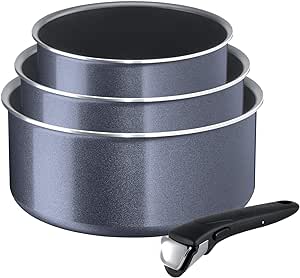 Tefal Ingenio Elegance Set de 3 Casseroles 16/18/20 cm (1,5/2,1/3 L)   1 Poignée Amovible Gris Pailleté L2319302 - Tous Feux sauf Induction, Aluminium, Gris, 18 and 20 cm