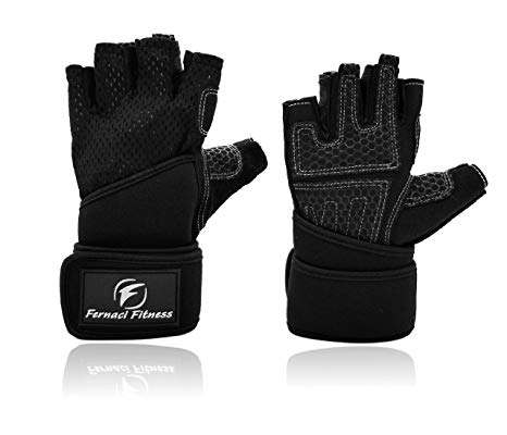 Fernaci Fitness Workout Gloves for Gym with Built-in Wrist Wrap, Full Palm Protection and Extra Grip. Great for Exercise, Fitness, and Training. Suits Men & Women