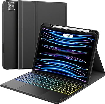 GreenLaw iPad Pro 12.9 inch (6th, 5th, 4th Gen.- 2022, 2021, 2020) Case with Keyboard, Stain-Resistant Cover, DIY Backlit, 2 Device Connetion, Smart Touchpad Keyboard for iPad Pro 12.9, Obsidian Black