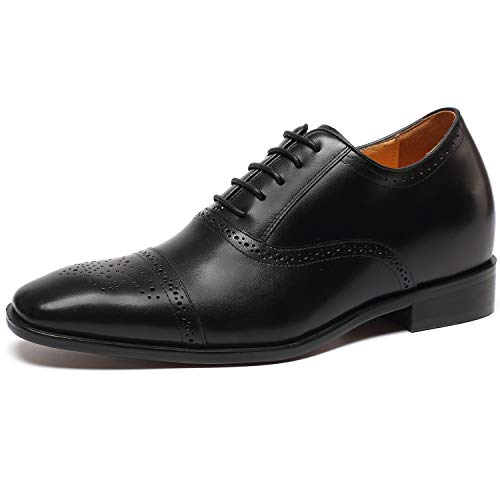 CHAMARIPA Height Increasing Elevator Shoes 2.76'' Taller Men Wingtip Oxford Dress Shoes K6531-1 Black