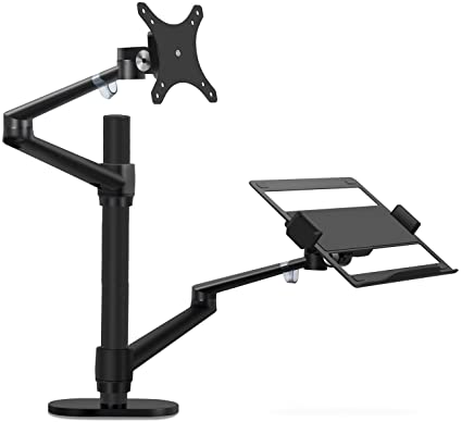 Thingy Club Dual Arm Monitor & Laptop Mount, Desk Mount Stand for up to 30 inch Computer Screen and 12-17 inch Laptop, Height Adjustable, Swivel at Any Angle, Each Arm Supports 8KG (Black)