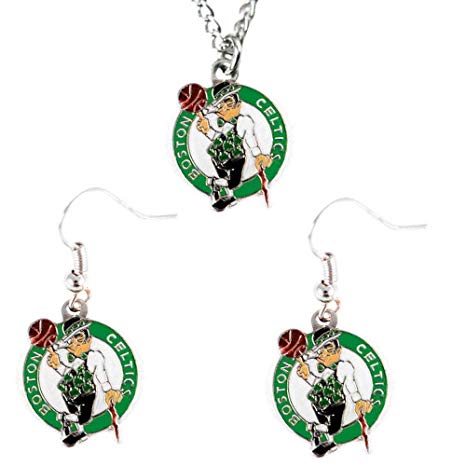 Boston Celtics Necklace and Dangle Earring Charm Set NBA