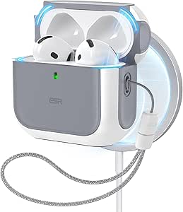 ESR for AirPods 4th Generation Case, Compatible with AirPods 4 Gen (2024) (USB-C), Compatible with MagSafe, Drop Protection Cover with Lanyard, Orbit Hybrid Case, White