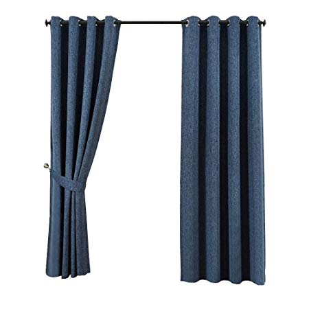 Qinuo Home Soft Weave Home Decor Fully Lined Ready Made Thermal Insulated Eyelet Curtains Blackout Window Drapes for Infant Care Short Curtains with Free Tiebacks New York (Dounle Pieces, 66 inch wide by 54 inch long, Navy Blue)