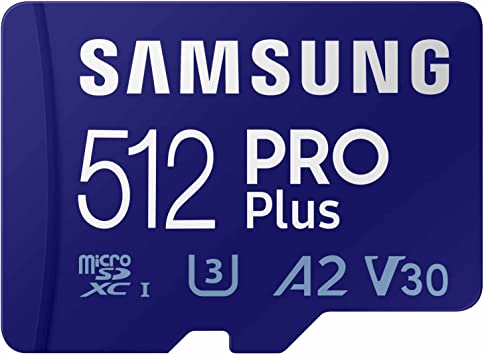 SAMSUNG PRO Plus microSD Memory Card   Adapter, 512GB MicroSDXC, Up to 180 MB/s, Full HD & 4K UHD, UHS-I, C10, U3, V30, A2 for Android Phones, Tablets, GoPRO, DJI Drone, MB-MD512SA/AM, 2023