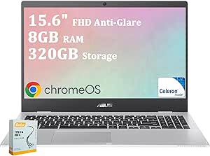 ASUS Chromebook CX1 Business & Students Laptop | 15.6" FHD Anti-Glare | Intel Celeron N4500 | 8GB RAM 320GB Storage (64GB eMMC   256GB SD Card) | USB-C Long-Lasting Battery Chrome OS w/DLCA Accessory