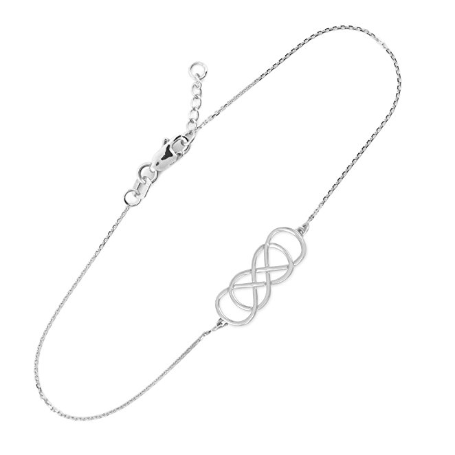 925 Sterling Silver Double Infinity Bracelet, 7.5" Adjustable to 8"