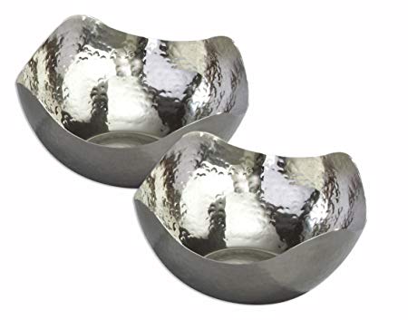 Elegance Silver Hammered Stainless Steel Wave Serving Bowls - Set of 2 5.5 inch Bowls