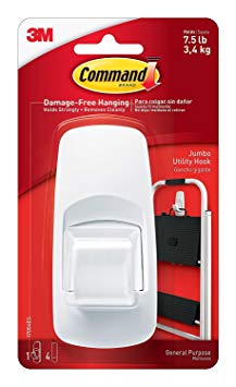 Command Jumbo Plastic Hook with Adhesive Strips, 2-Hook