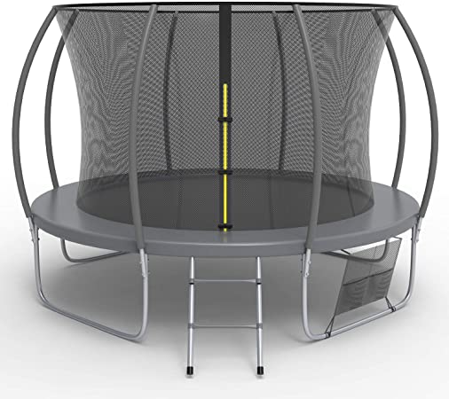 12FT Trampoline for Kids with Safety Enclosure  Net-Gray Outdoor Trampoline, Ladder Kids Trampoline,Pumpkin Trampolines Spring Pad, Combo Bounce Jump Trampoline for Kids&Adults