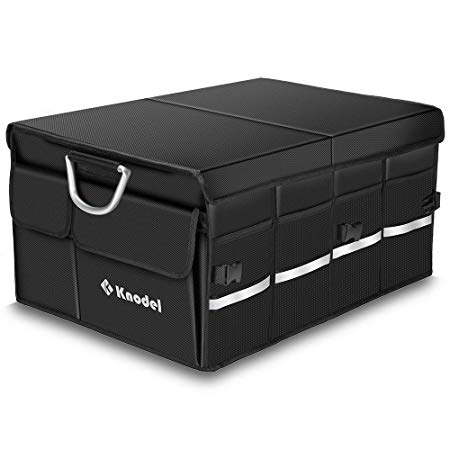 Knodel Sturdy Car Trunk Organizer with Foldable Cover, Heavy Duty Collapsible Cargo Storage Container, Multipurpose Portable Storage Bin and Carrier for Car, Waterproof (XLarge)