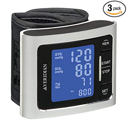 Veridian Healthcare Metallic Style Wrist Blood Pressure Monitor, Blue (Pack of 3)