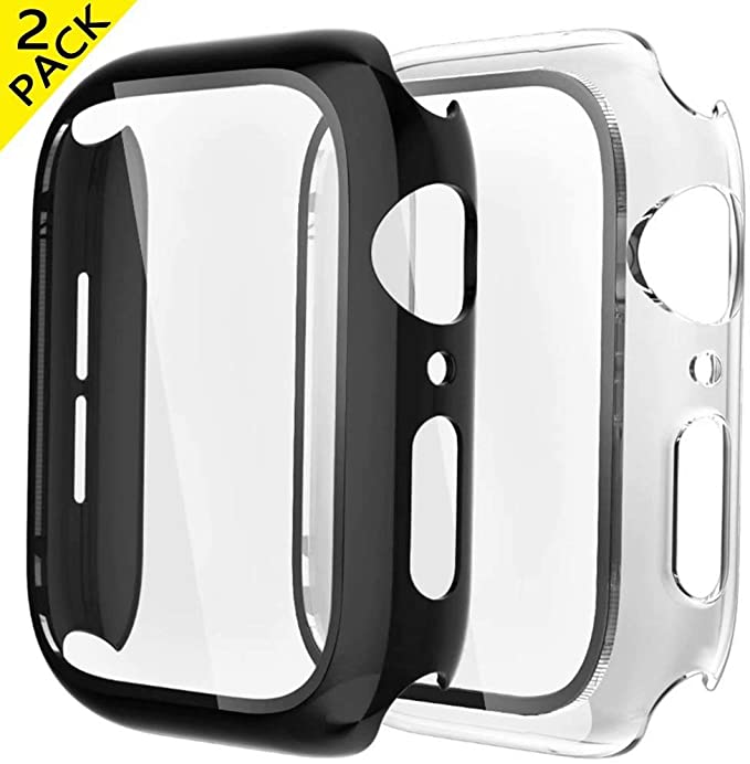 [2 Pack] GBPOOT Compatible with Apple Watch Case 44mm with Screen Protector,Ultra-Thin TPU Full Screen Protector Film,Hard PC Shockproof Bumper Cover for iWatch Series SE/6/5/4