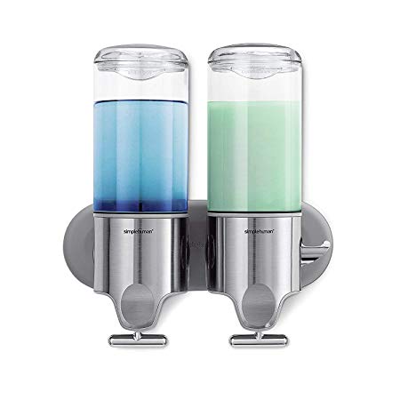 simplehuman Wall Mount Pumps, Twin 15 fl. oz. Shampoo & Soap Dispenser, Stainless Steel