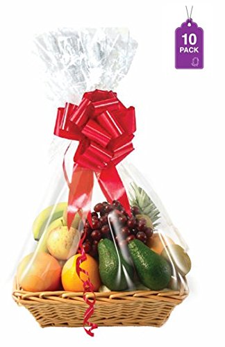 Clear Basket Bags-10 Pack, 1.5 Mil Thick Large Cellophane Wrap for Baskets and Gifts 24”x 30”