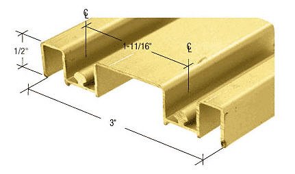 Mirror Door Track, Brite Gold Anodized, 3" Deep, 12 Feet Long