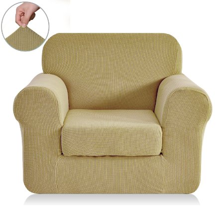 Chunyi 2-Piece Jacquard Polyester Spandex Sofa Slipcover (Chair , Beige)