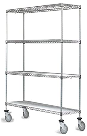 24" Deep x 72" Wide x 80" High 4 Tier Stainless Steel Wire Mobile Shelving Unit with 1200 lb Capacity
