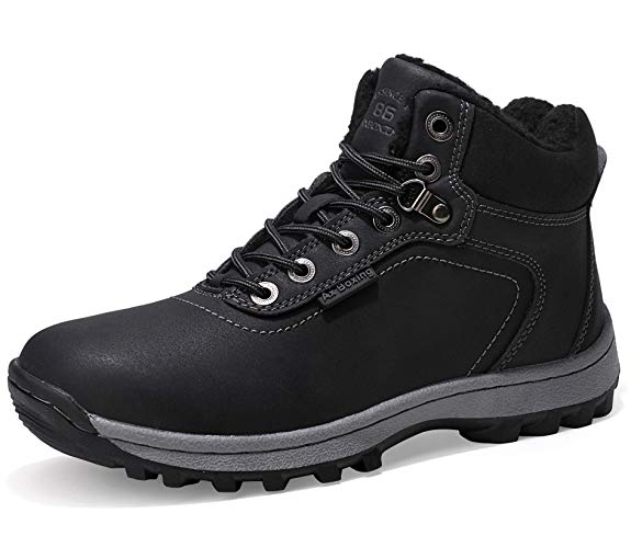 AX BOXING Snow Boots Mens Womens Winter Warm Ankle Boots Fully Fur Lined Anti-Slip Leather Waterproof Boots Work Shoes Size 4-12.5 Holes Walking,Hiking,Outdoor,Urban