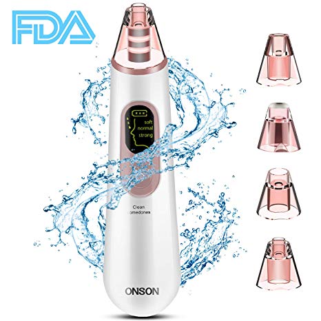 Blackhead Remover,ONSON Blackhead Removers Pore Vacuum Cleaner with 4 Replaceable Suction Head and LED Screen for Women and Men Black Heads Extraction