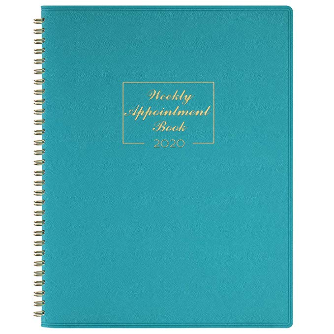 2020 Weekly Appointment Book & Planner - 2020 Daily Hourly Planner 8.4" x 10.6", Jan - Dec, 15-Minute Interval, Flexible Soft Cover, Twin-Wire Binding, Lay - Flat, 12 Monthly Tabs Stickers, Turquoise