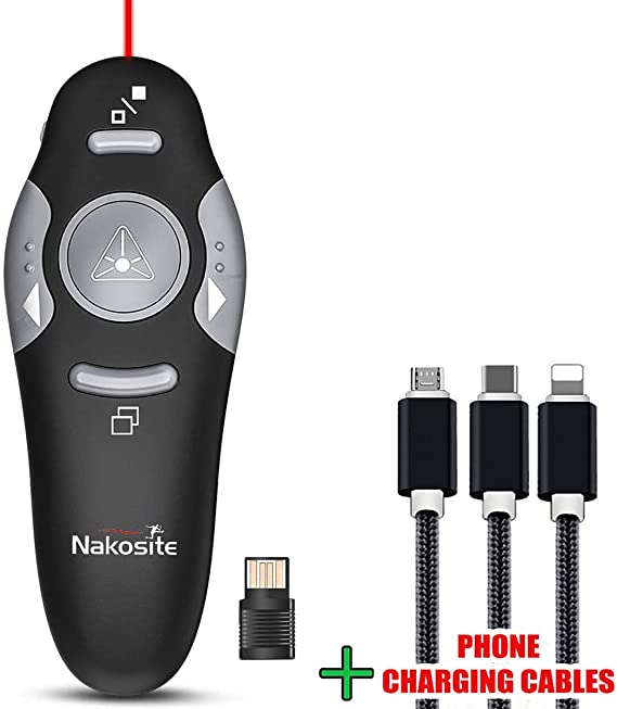NAKOSITE PR2433 Laser and Wireless Presentation Clickers for Powerpoint Presentations on Laptop or Computer with Remote Red Laser Presenter Pointer