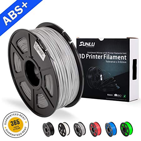 SUNLU ABS Plus 3D Printer Filament, ABS Filament 1.75 mm, 3D Printing filament Low Odor Dimensional Accuracy  /- 0.02 mm, 2.2 LBS (1KG) Spool 3D Filament for 3D Printers & 3D Pens,Grey ABS