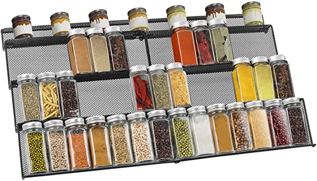 G-TING Spice Rack Organizer for Drawer, 4-Tier High Capacity Seasoning Organizer for Cabinet, Kitchen, Bathroom, Expands 13.2" to 26.4" W, 2 Pack