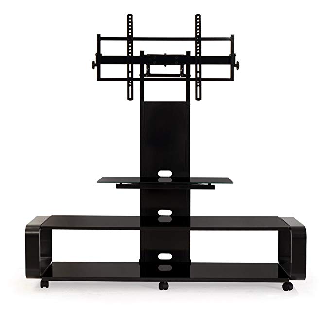 TransDeco Curved Wood TV Stand with mount for 35 to 85 inch TV Black