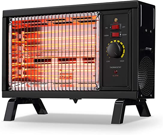 Homeleader ETL Portable Radiant Heater, 1250W/1500W Indoor Space Heater, Rapid Heating with Adjustable Thermostat, Perfect for garages, workshops, Warehouses, Black