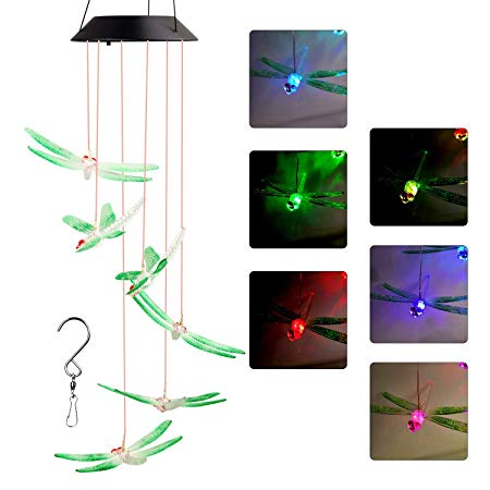 ZOUTOG Solar String Lights, Color Changing LED Mobile Dragonfly Wind Chimes, Waterproof Outdoor Solar Lights for Home/Yard/Patio/Garden