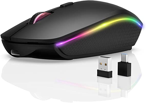 Backlit Wireless Mouse Rechargeable, Silent and Portable, SABLUTE LED Light Up Mouse with 2.4G USB Receiver, Sleep Mode, Cordless Travel Mouse for Laptop Computer, MacBook, Chromebook (Black)