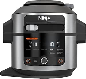 Ninja Foodi Multikocher mit SmartLid, 6L, 11-in-1 Multicooker, Pressure Cooker Schnellkochtopf, Airfryer Heißluftfritteuse, Slow Cooker, Grillen, Backen, Edelstahl, OL550EU