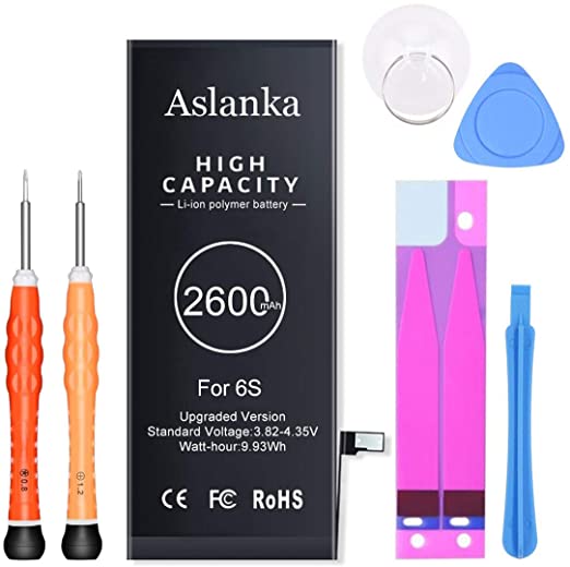 Aslanka Battery for iPhone 6s, (Enhanced) 2600mAh Super High Capacity Battery Replacement New 0 Cycle, with Complete Tools and Manuals-12 Months Warrant