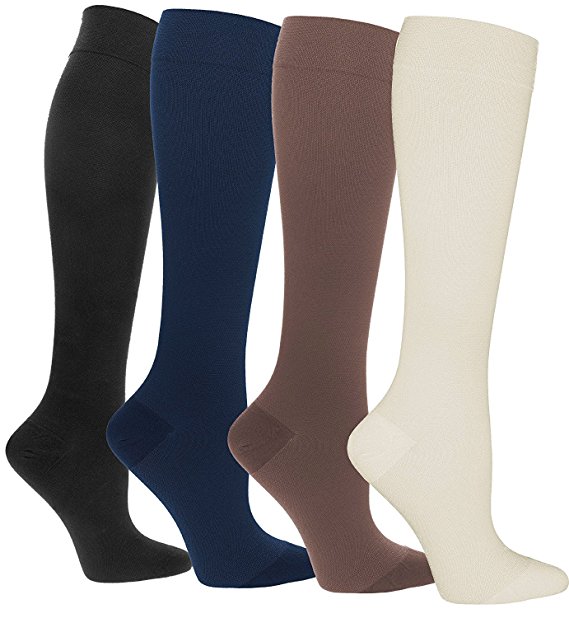 4 Pairs Compression Socks (15-20mmHg) For Women & Men - Best Fit for Running,Shin Splints,& Maternity Pregnancy.Circulation,&Recovery,Nurses, Travel & Flight!