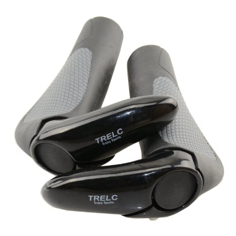 TRELC Ergonomic Design Bicycle Handlebar Grips, Dirt Bike Grips With Rubber Grip Black & Aluminum Barend And Bike Chainstay Protector