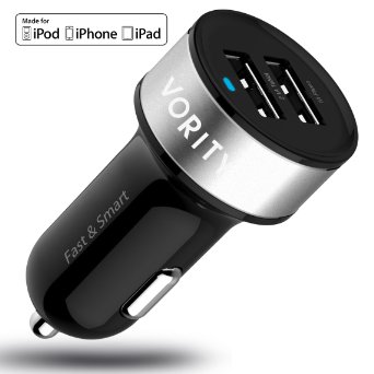 Vority Dual USB Car Charger 31Amp 155W Black 1021A Universal Ports Smart Power Supply For iPads Mini432 iPhone 5S5C54S43 Cell Phones and Tablet Android Devices Portable Cigarette Lighter Plug Mobile Travel Charging Station 12V Input Fast and Smart Duo31CC
