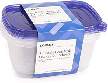 Amazon Brand - Solimo Plastic Food Storage Containers with Lids (18 Pack) - BPA-Free, Safe for Dishwasher, Microwave, Freezer - Deep Dish 64 oz.