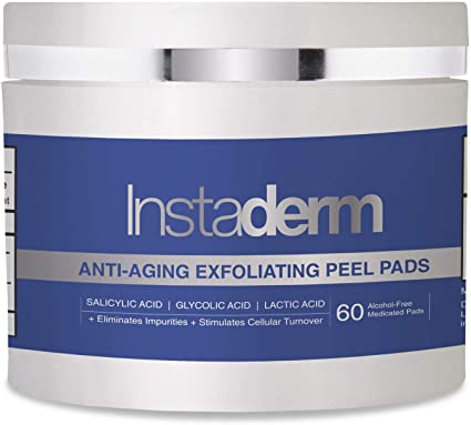 Instaderm Anti-Aging Exfoliating Peel Pads -Chemical Peel Pads with Glycolic Lactic and Salicylic Acid. Smoothâ‚¬s Fine Lines Wrinkles Dark Spots & Skin Roughness to Enhance the Skins Texture & Tone.