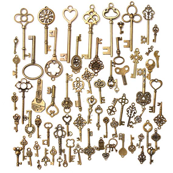 KINGSO 70 pcs Antique Bronze Vintage Skeleton Mixed Key Charms DIY Handmade Accessories Necklace Pendants Jewelry Making Supplies