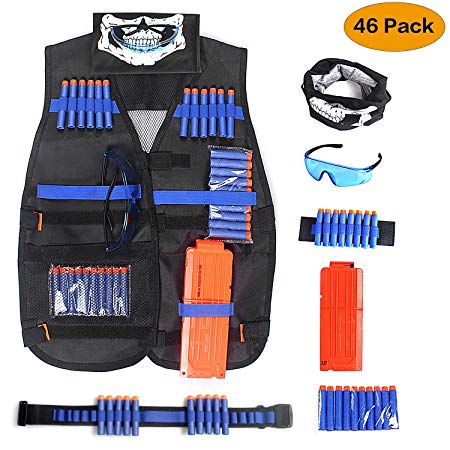 Unigear Tactical Vest Kit for Kids Nerf Guns N-Strike Elite Series Blasters (Black-with strap)