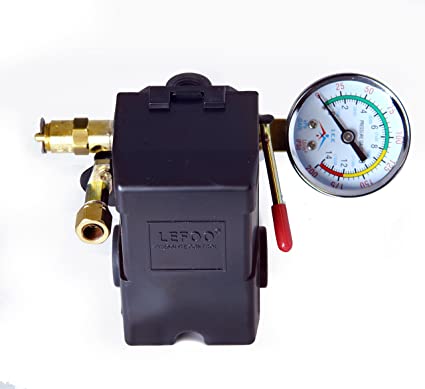 Air Compressor Pressure Control Switch 4 Ports 95-125 PSI w/ 0-200 PSI Gauge 150 PSI pop off valve