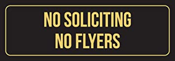 iCandy Combat Black Background with Gold Font No Soliciting No Flyers Outdoor & Indoor Plastic Wall Sign - Single, 3x9 Inch