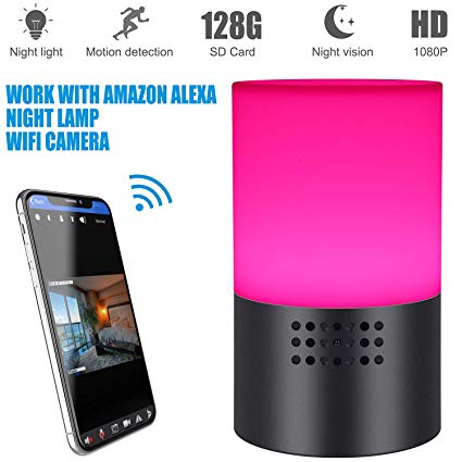 WiFi Spy Camera with Lamp,1080P HD Mini Hidden Cams With Remote Colorful Night Light,Work with Alexa,Montion Detection for Home Security Surveillance