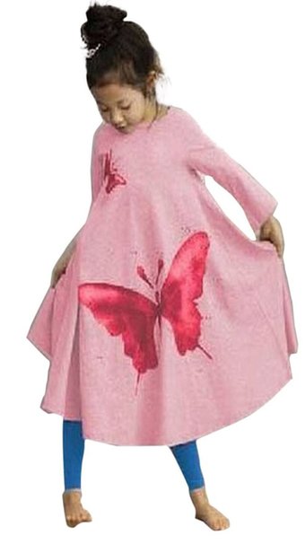 Zeagoo Fall Clothes Little GirlsSoft Cotton Long Sleeve Butterfly Print A-Line Dress