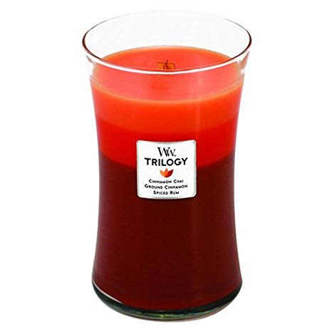 Woodwick " Exotic Spices Trilogy Cinnamon Chai/Ground Cinnamon/Spiced Rum Jar Candle, Glass, Red, Large