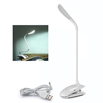 FanTEK Portable Eye-Care LED Table Desk lamp, Touch Switches, Base Stand / Clip 3 Dimming Levels Reading Book Lamp, Bedside Nightlights, Usb Charging Port, White